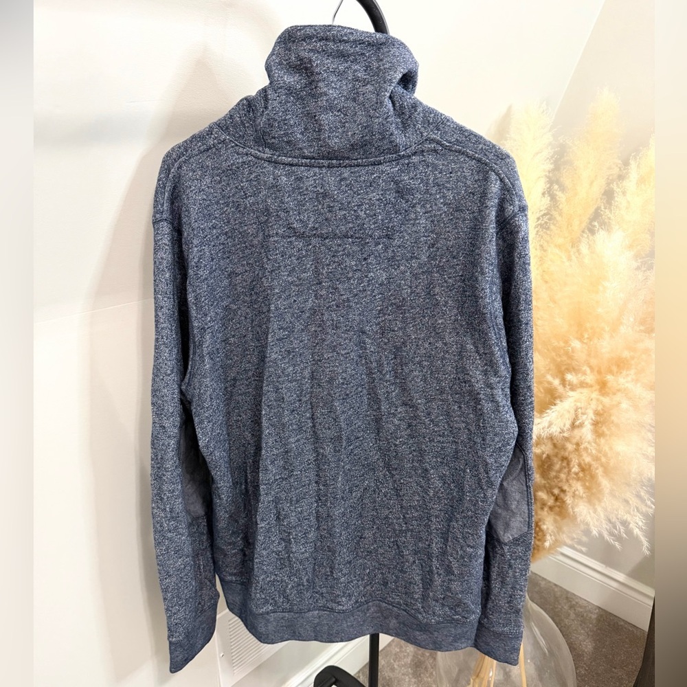 Express Shawl Collar Pullover Sweater | Blue Heather Cotton Blend - Picture 2 of 5